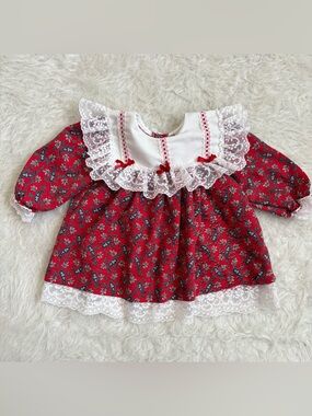 Jo Lene Classic Vintage Baby Girls Formal Lace & Floral Dress USA Made in 90’s